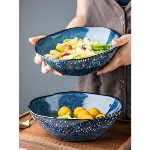 Starry lotus leaf bowl European irregular shaped ceramic dish bowl Household personalized salad bowl Large noodle bowl