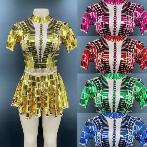 Multicolor Mirror Rhinestones Short Dress Birthday Prom Celebrate Outfit Transparent Dresses Women Dancer Stage Pole Wear DT2949