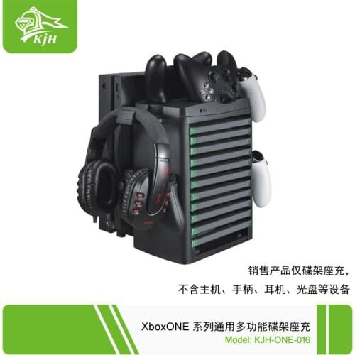 Multi-Function Charging Dock Station Bracket Cooling Fan Display Stand Cradle Showcase 11Pcs Game Discs Boxes Holder for XboxOne/XboxOne S/XboxOne S Controller Gamepad Joystick Joypad/Game Console/Headset