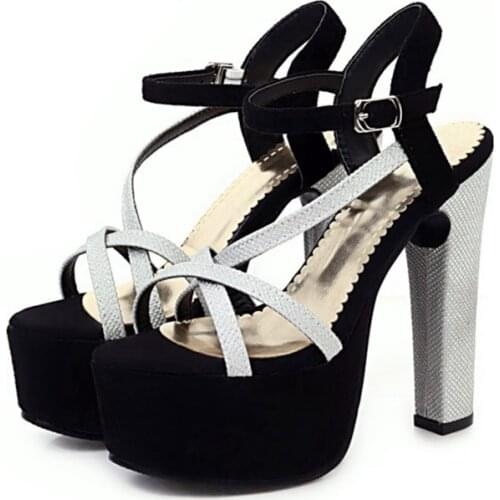 Models Shoes Women Summer New 14CM High Heel Peep Toe Sandals Thick Bottom Waterproof 4.5cm Nightclub Shoe Big size 31-48 D-14