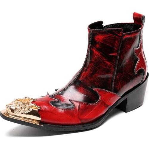 Mens Metal Pointed Toe Rivets Formal Genuine Leather Dress Boots Shoes Business Formal Plus Size 38-46