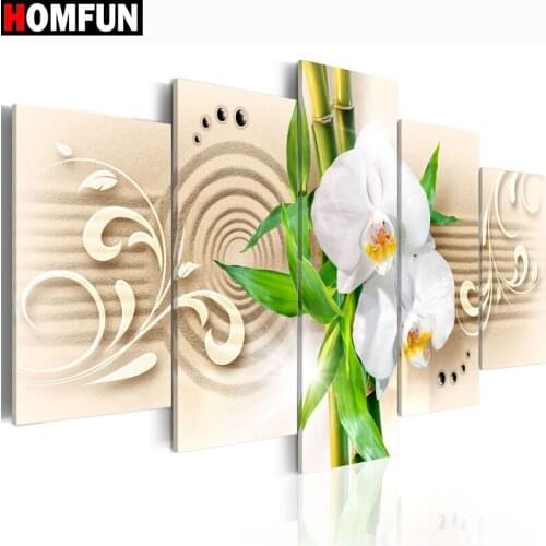 HOMFUN 5pcs Full Square/Round Drill 5D DIY Diamond Painting "flower" Multi-picture Combination Embroidery 5D Decor A14784