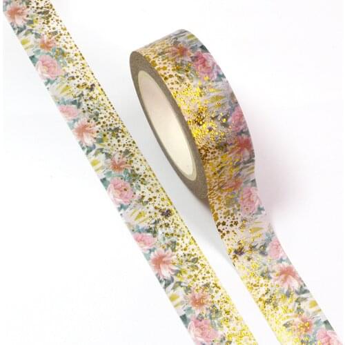 NEW 10pcs/Lot Decorative Rose Gold Foil Flower Stars Dots Washi Tapes DIY Stickers Scrapbooking Masking Tape Cute Stationery