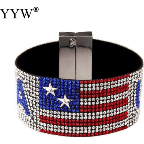 New Mixed Color Crystable Bracelet Classic US Flag Pattern Rhinestone Bracelet Unisex Fashion Bangle Fashion Jewelry 7.48inch