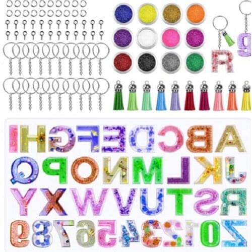 New DIY Crystal Drop Glue Letter Silica Gel Mold Multiple Sets Combination Epoxy Resin Key Pendant Tool Set Jewelry Accessories