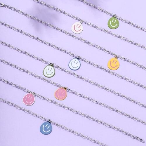 Lost Lady New Cute Round Smiley Face Pendant Necklace Ladies Alloy Clavicle Necklace Womens Fashion Jewelry Gifts for Girls