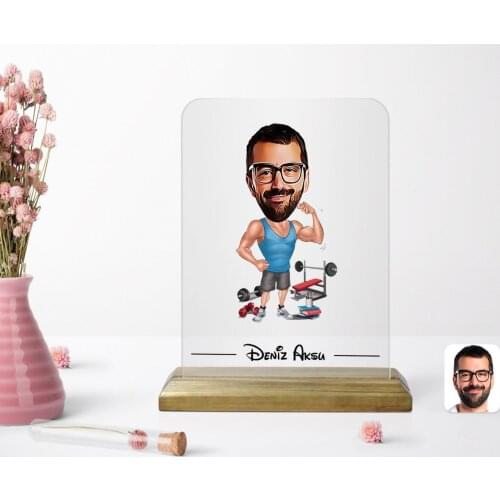 Personalized Men 'S Fitness Athlete Caricature Of Wooden Standing Frame Reliable Special Design Good Quality Surprise Dear friend
