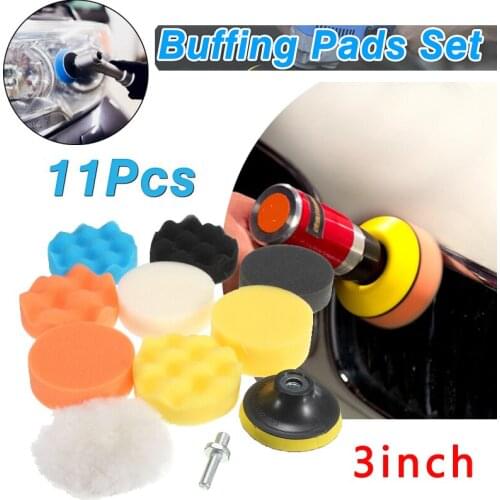 3inch Car Polishing Disc 11Pcs/Set Self-Adhesive Buffing Waxing Sponge Wool Wheel Polishing Pad M10 Drill Adapter For Polisher