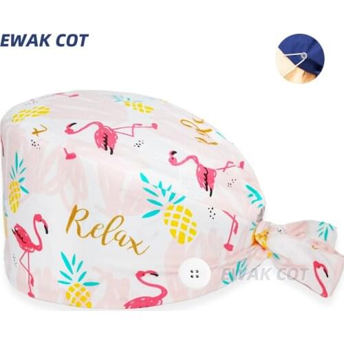 Adjustable laboratory pet grooming work hat Unisex scrub caps Beauty Salon hat print Cotton Tieback cap Experimenter dust Hat