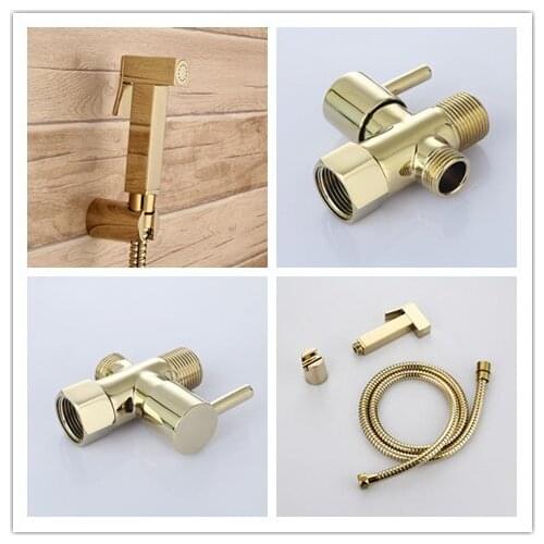 Luxury Golden brass square bidet Sprayer hand held toilet gold bidet spray shattaf spray factory sale toilet shower head jet set