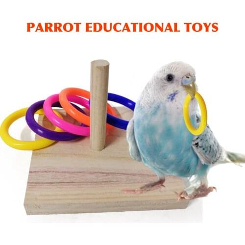 With Color Rings Cage Indoor Activity Parrot Stacking Gym Tabletop Wooden Bird Chew Toy Playground Intelligence Training Foraing