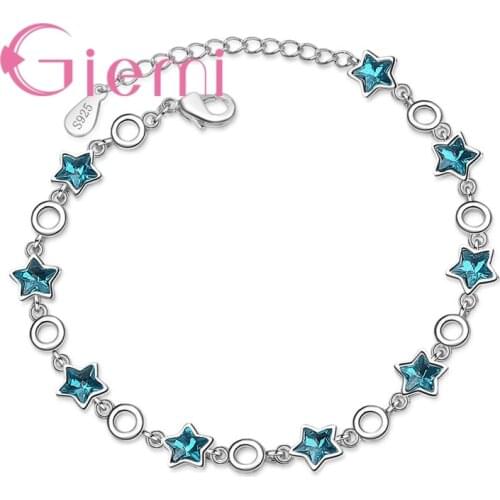Silver Jewelry For Women Girls Blue Star Shape Bracelet Bangles Top Quality Jewelry Pave Clear Crystal Wholesale