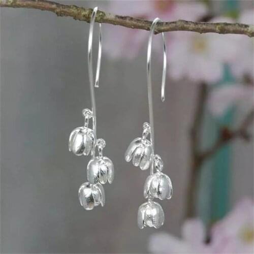 Bohemia Silver Color Hyacinth Flower Earrings Temperament Women Wedding Drop Earrings for Female Party Fashion Jewelry