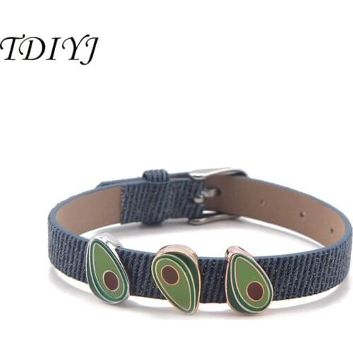 TDIYJ Keeper Summer Fruit Light Blue Denim Bracelet Avocado DIY Slide Charms 1Set