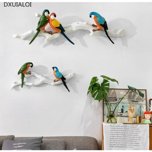 Nordic Style Home Decoration Products Beautiful Three -dimensional Parrot Wall sticker Creative Bird Wall Hanging Resin