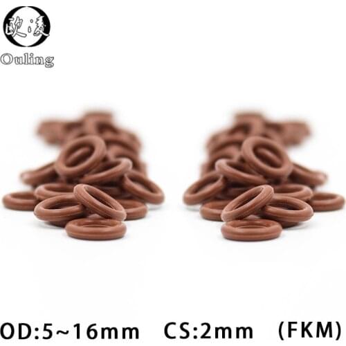 5PCS/lot Fluorine rubber Ring Brown FKM O ring Seal OD5/6/7/8/9/10/11/12/13/14/15/16*2mm Rubber O-Ring Seal Ring Gaskets Washer