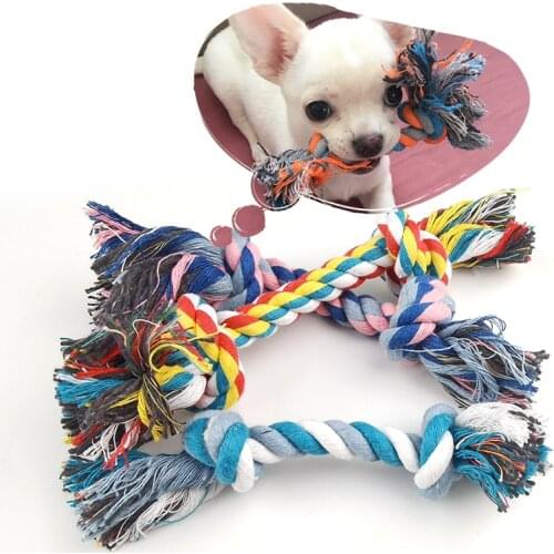1 Pcs Dog Bite Rope Toys Pets Dogs Supplies Puppy Cotton Chew Knot Toy Durable Braided 4 Sizes Bone Rope Funny Tool Random Color