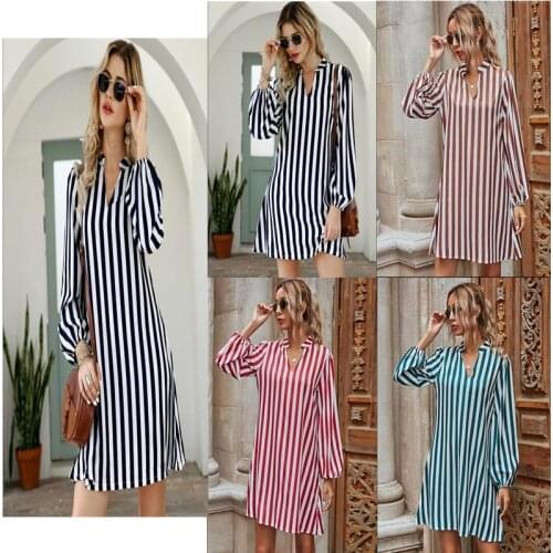 2021 Spring Loose Casual Striped Dress Female