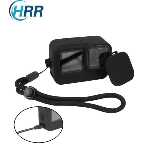 Protective Silicone Case with Lanyard for GoPro Hero 9 Black Accessories Chargeable Soft Rubber Frame Sleeve Cover for Go Pro 9