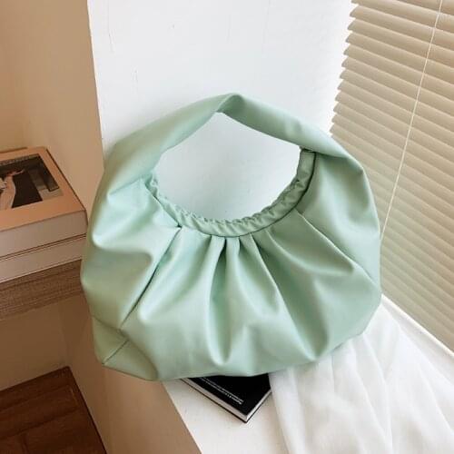 Pleated Underarm Bag Women Large Tote Bags Solid Color PU Leather Shoulder Bag Female Designer Handbag Luxury Brand Sac a Main