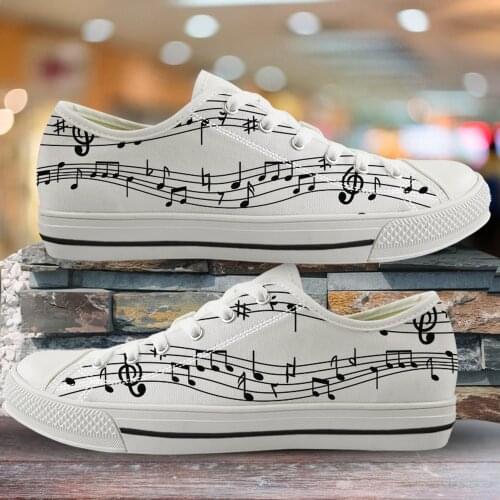 FORUDESIGNS 2019 New Music Notes Pattern Woman Flats Shoes Sneakers Casual Spring/Autumn Lace Up Low Top White Vulcanized Shoes