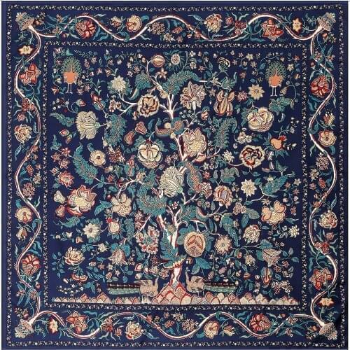 130cm New Fortune Tree Brand Luxury Square Scarves 100% Twill Silk Scarf Women Design Foulard Hijab Scarf Shawl Warp For Ladies