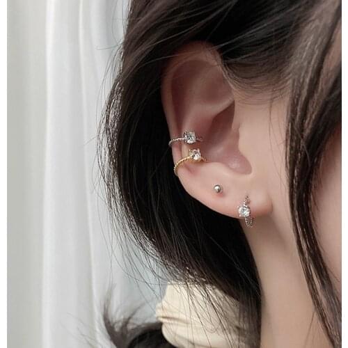 2021 Kpop Zircon Ear Clip Ear Rings For Girl Non-hole Ear Studs Brand Design Earring Women Silver Color Earcuff Oorbellen