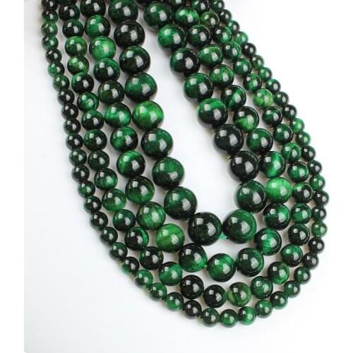 4-10mm Natural Semi-precious Green Tiger Eye Stone Loose Beads Beadwork Bracelet Necklace Chain DIY Jewelry Make Accessories B98
