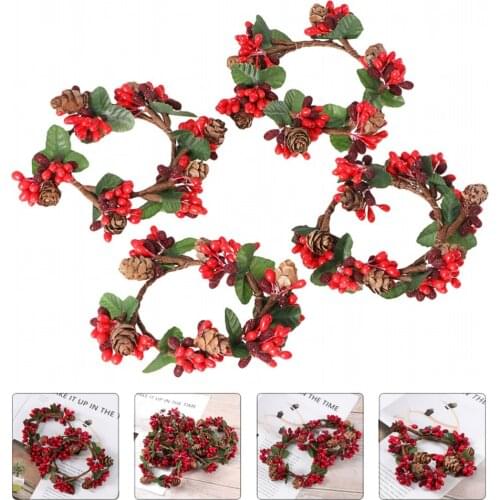 4Pcs Candle Stand DIY Christmas Wreaths Fake Red Berries Christmas Decorations