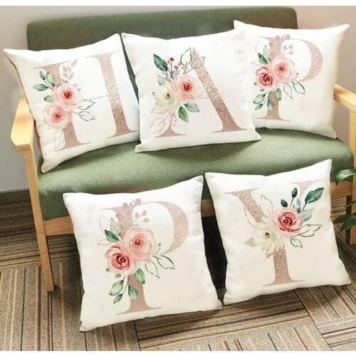 Alphabet Flower Print Home Pillowcase Decorative Sofa Bed Throw Pillow Case Polyester Cushion Cover Decor Bedroom Living Office