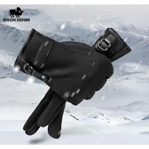 BISON DENIM Winter Gloves Touch Screen Warm Thicken Autumn Winter Gloves for Men Windproof Waterproof Full Finger Gloves S037