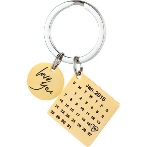 Personalized Calendar Keychain Custom Engraved Date Key Chain Ring Customized Birthday Gift DIY Private Photo Keychains Keyring