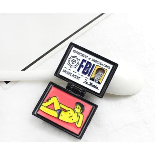 FBI brooch business card special agent Simpsons X-Lime brooch fun cartoon enamel ID card badge coat brooch punk jewelry gift