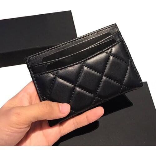 Women lambskin luxury Card Holder real leather designer top quality Female mini short caviar brand Credit Card Case