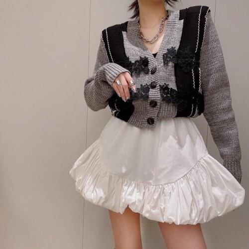 Black and White Fashion Sexy Irregular Bubble Flower Bud Skirt Cloud Skirt Kwaii Summer Party Clothes 2021 Women New