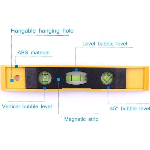 Hot 230mm 9.06inch Spirit Level Bubble Ruler Magnetic 3 Level Bubble Vertical Horizontal 45 degree Level Measuring Instruments
