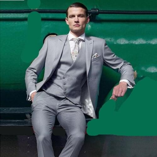 Handsome Groomsmen Peak Lapel Groom Tuxedos Mens Wedding Dress Man Jacket Blazer Prom Dinner (Jacket+Pants+Tie+Vest) A208