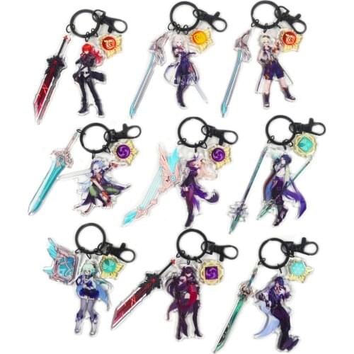 Hot Anime Genshin Impact Keychain Figure Toys Zhongli Venti Diluc Gods Eye Weapon for Women Accessories Cute Bag Pendant Gift
