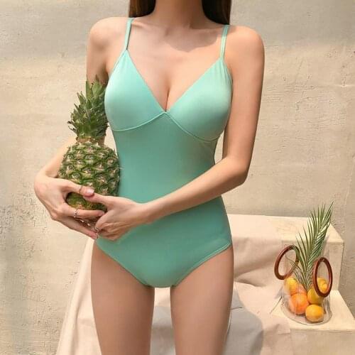 Hot sale Swimsuit One Piece Slim Bikini Deep V Swimwear for Bathing Green M-XL Womens Clothing Swimwears 2021 купальник женский