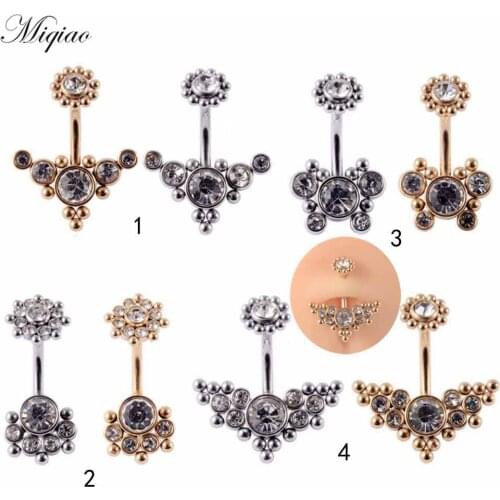 Miqiao 1pcs Explosion Style Sweet Zircon Curved Rod 14g Internal Thread Belly Button Nail Exquisite Human Body Piercing Jewelry