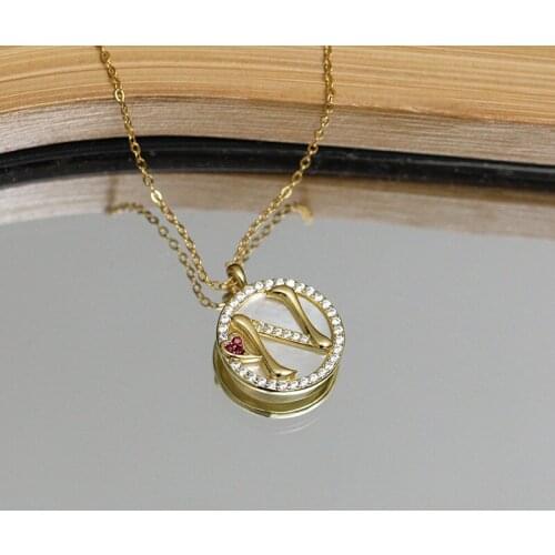 MLKENLY Light luxury white shell 26 English letter necklace jewelry female original design 925 sterling silver retro necklaces