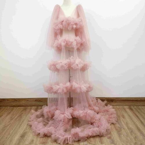 Soft V-neck Maternity Long Floral Robe Pregnant Voile Tulle Gown Party Dress for Woman Photography Prop Baby Shower Clothing