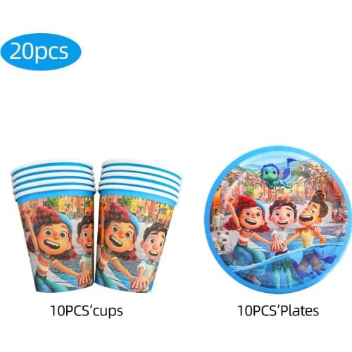 20PCS SET Disney Luca Disposable Party Tableware Set 7 Inch Paper Tray Paper Cup Paper Towel Cutlery Combination