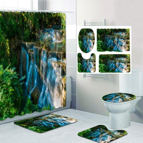 Landscape tree Avatar Set Carpet Toilet Cover Bath Mat Sets Bathroom Curtain Waterproof With 12 Hooks Home Deco Free Ship
