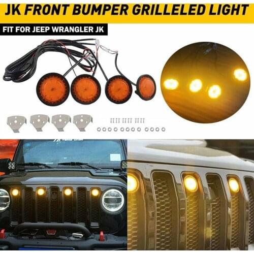 Novel-4PCS Front Grill Amber Grille Lights Yellow Lights Lamp for Jeep Wrangler JK 2007-2017