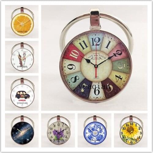 New charm key ring jewelry clock pocket watch glass convex auto parts unisex key ring