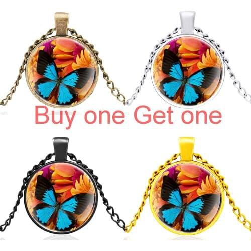Charm Butterfly Black Glass Dome Men Women Classic Jewelry Pendant Necklace Accessories Gifts
