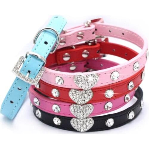 50pcs Rhinestone Pet Collars PU Leather Collars And Leashes For Dog Crystal Diamond Puppy Pet Collar Choker Cat Necklace