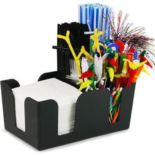 Bar Plastic Bar Condiment Aide Storage Napkin And Straw Holder Black Durable Storage Box Organizer Tissue Box Office Home Decor