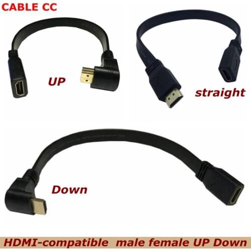 1FT flat ultra-thin high-speed HDMI extension cable type A to type A 90 degrees male head downward bend angle line best quality